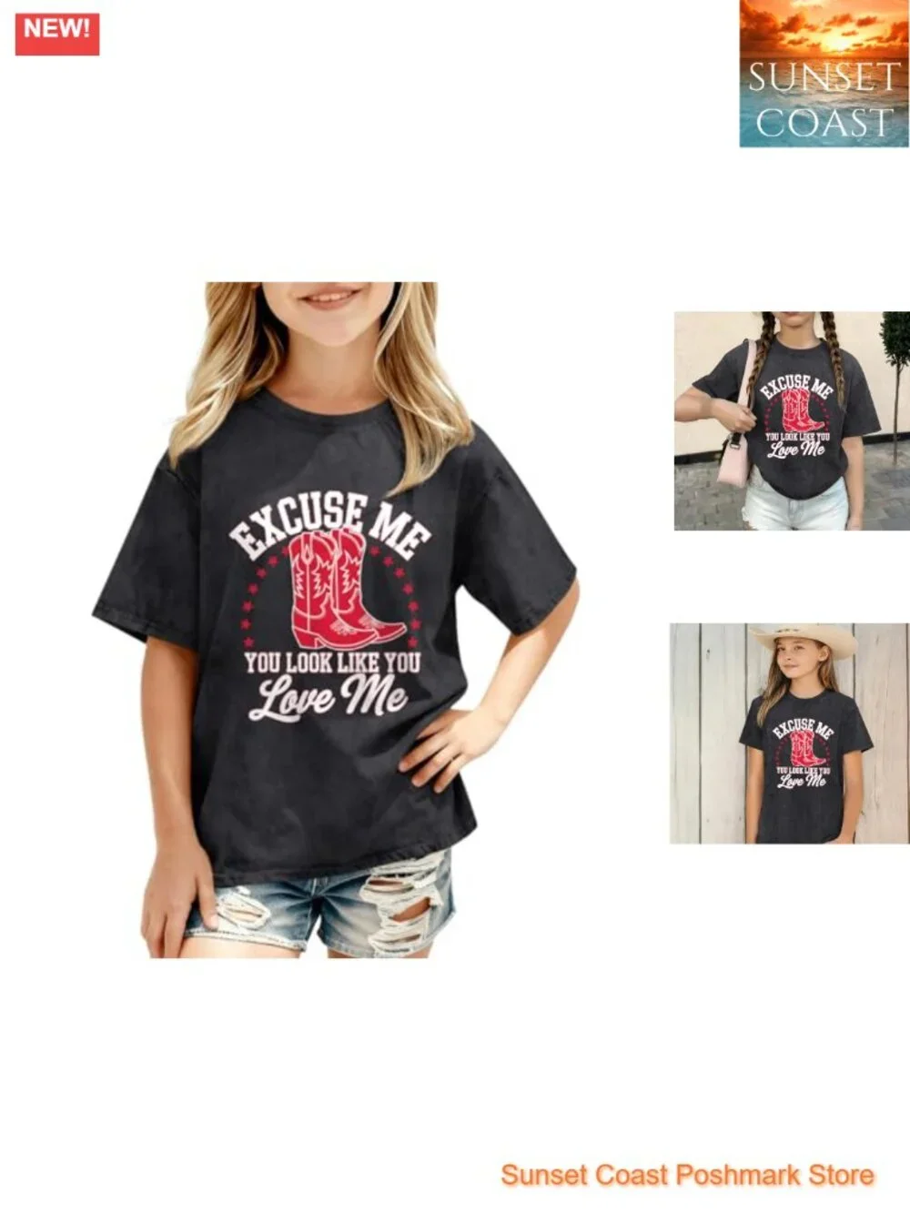 Girls Western Cowgirl T-Shirt Acid Wash Letter Print Rodeo Tee